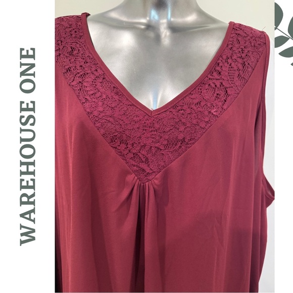 🛍️3/ $40 Warehouse One Burgundy Cold Shoulder Blouse Long Sleeve Plus Size XXXL - Picture 4 of 5